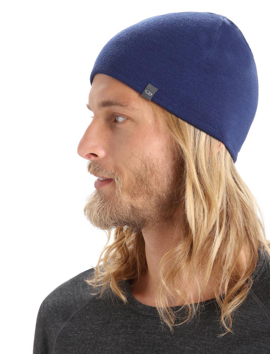 Men's Icebreaker Unisex Merino Pocket Beanie Hats Royal Navy / Island | CA 1843ZUTG